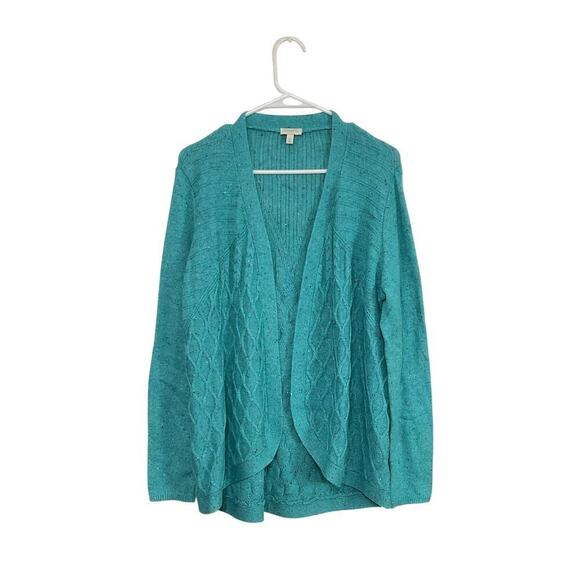 Talbots Sweaters - Talbots Speckled Turquoise Open Front Sweater Cardigan Size Medium Womens